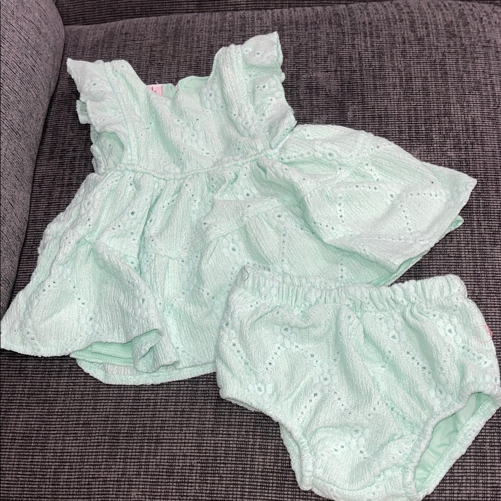 Mint Green Kids Dress and Bloomers Set
